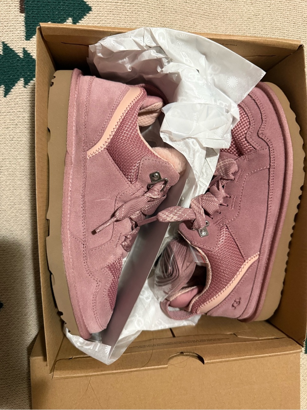 UGG Women's Pink Suede Lace-Up Lowmel Sneakers